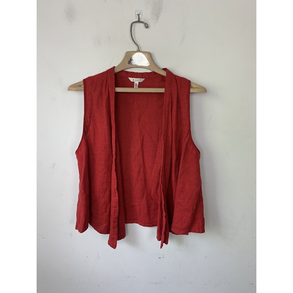 Kleen Womens Jacket Vest Medium Red‎ Linen Lagenlook Twee Boho Summer Preppy
